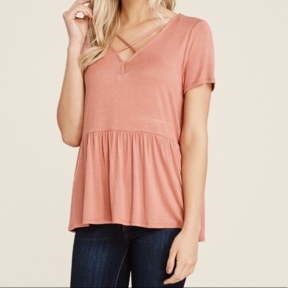 Cross neck tee with peplum detail - Picture 5 of 5